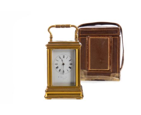 MINIATURE CARRIAGE CLOCK BY P. ORR &amp; SONS OF MADRAS,mid-late 19th century, in gilt gorge case with exposed lever escapeme