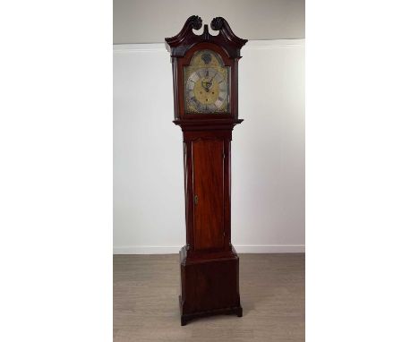 19TH CENTURY MAHOGANY LONGCASE CLOCK,by John Carmichael of Greenock, with two train eight day movement, the silvered dial wit