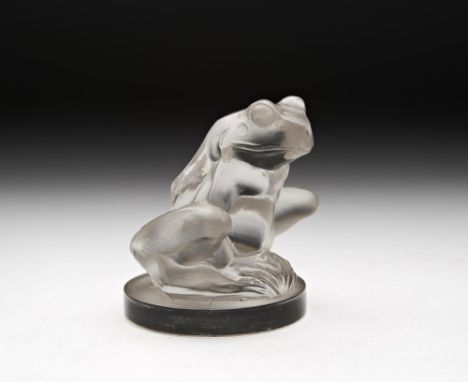 A RARE RENE LALIQUE 'GRENOUILLE' CAR MASCOT No. 1146; engraved signature, 'R. Lalique France' with 'Lalique' faintly moulded 