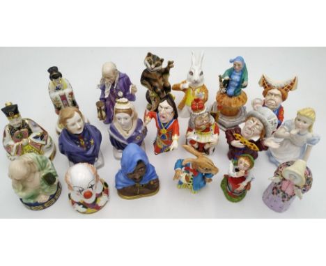 A COLLECTION OF ELEVEN BRONTÉ PORCELAIN 'ALICE IN WONDERLAND' CANDLE SNUFFERS and various other figurines including Royal Wor