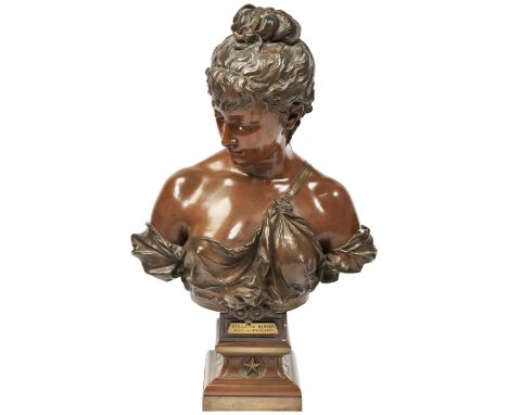 AFTER EUTROPE BOURET ETOILE DU BERGER (EVENING STAR) a good bronze, coloured and patinated bust, cast by Pinedo, Paris, raise