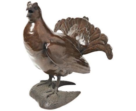 ALAN GLASBY CAPERCAILLIE a contemporary life-size patinated bronze figure,&nbsp; numbered 18/20 37 cm high 