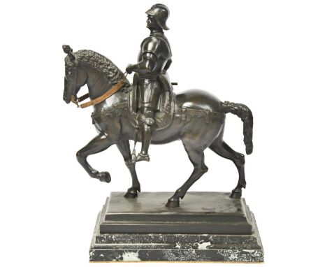 AFTER ANDREA DEL VERROCCHIO LARGE 19TH CENTURY EQUESTRIAN BRONZE OF BARTOLOMEO COLLEONI (COMMANDER OF THE VENETIAN REPUBLIC) 