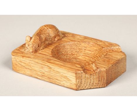 Robert Thompson of Kilburn(1876-1955), "Mouseman", carved ashtray,10cm long,7.5cm depth. 