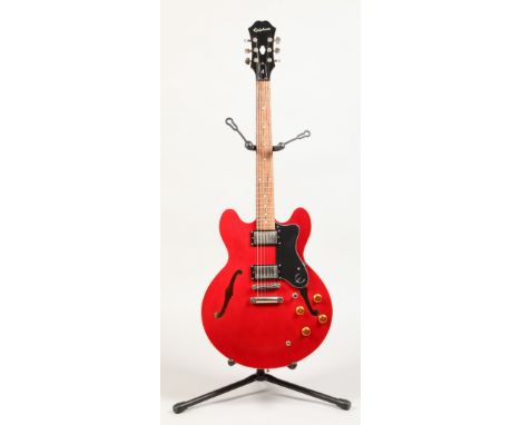 Epiphone Dot&nbsp; double cutaway hollowbody electric guitar, labelled 'Model Dot CH no 18061500458, of a cherry red colour, 