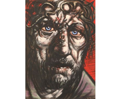 Peter Howson OBE (Scottish born 1958) ARR 'Man of Sorrows' Framed, Pastel on paper Signed 28.5 cm x 21 cm 