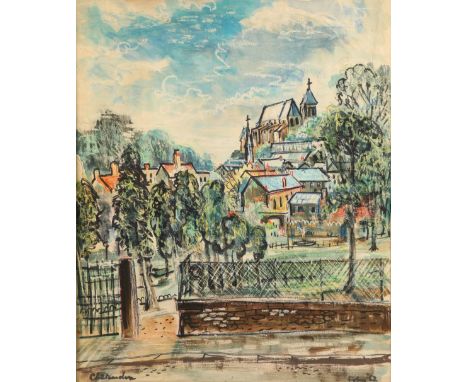 George Cameron Foley (Scottish, Falkirk 1910- Duns 1992) Swept framed mixed media signed and inscribed and dated 'Chateaudun 