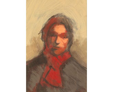 Anthony Scullion RGI (Scottish born 1967) ARR framed mixed media on paper, "Red Scarf",30cm x 20 cm. 