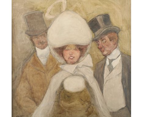 Continental School (20th century) , gilt framed mixed media, signed indistinctly signed, "The Admirers", 47cm x 47cm 