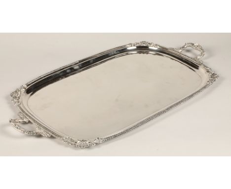 Large silver double handled tray, Sheffield 2004, maker Mappin and Webb, approximately 3900 grams, 68cm long. Condition Repor