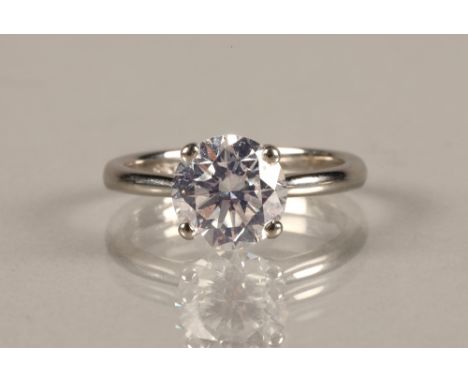 Ladies 2.2 carat diamond solitaire, 2.2 carat brilliant cut diamond on a platinum shank, colour F, clarity VS1 ring size K. 