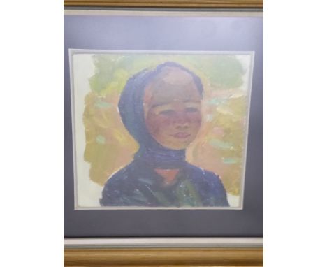 Aleksey Pavlovich Solovodnikov (Ukrainian, 1928-2017), portrait of a lady, oil on card, titled to verso, 16cm x 16cm