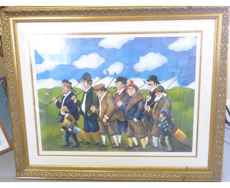A Scottish Golfers print, indistinctly signed in pencil lower right, numbered out of 575, H.71cm W.86cm