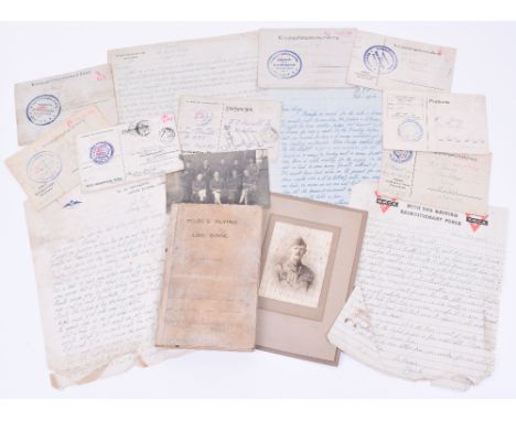 Royal Flying Corps Log Book and Letter Grouping of Lieutenant Thomas Frank Burrill Who Was Shot Down and Taken Prisoner of Wa