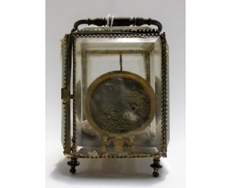 French gilt metal five glass pocket watch holder with swing carry handle, height including handle 5.25in; 