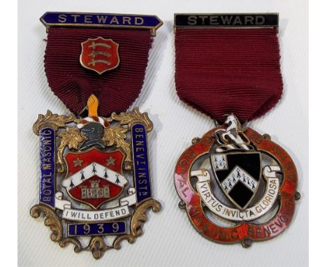 Silver gilt and enamel Steward Masonic jewel dated 1939; together with one other.