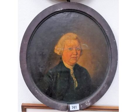 18th Century British School - half length portrait of a gentleman, oil on board, oval, 12in x 10.5in