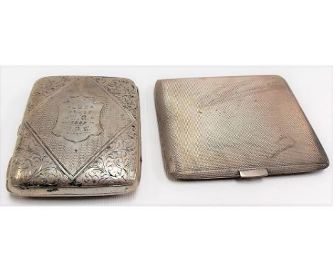 Edwardian silver foliate engraved & engine turned cigarette case, Birmingham 1902 together with an engine turned cigarette ca
