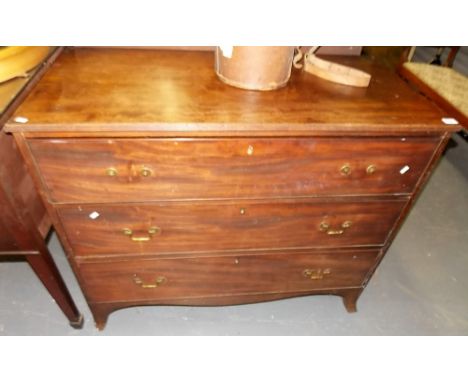 19th Century mahogany chest of three long graduated drawers and on outswept bracket feet, width 42.5in
