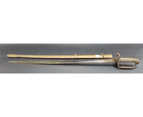 Victorian officer's sword with brass hilt and scabbard with Wilkinson blade, length 38.5in.