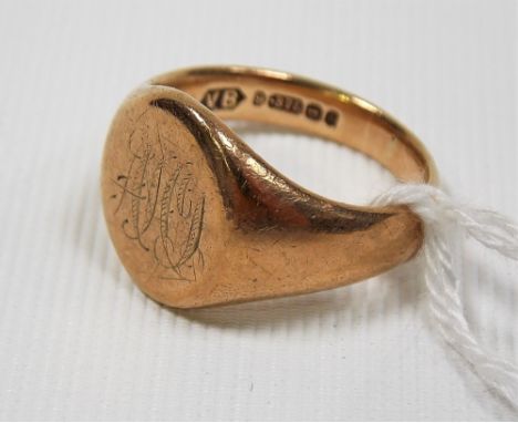 9ct gold gentleman's signet ring, weight 8.2g approx