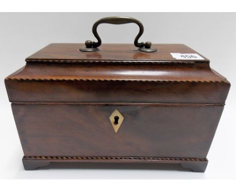 Early 19th Century mahogany ebony and boxwood inlaid tea caddy converted to a writing box, width 9.25in.
