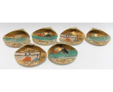 Six Japanese painted and gilded shells