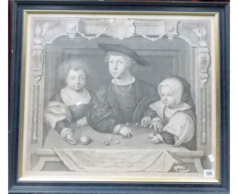 After George Vertue 'The Three Children of K. Henry VII & Elizabeth his Queen...' black & white copper engraving, 19in x 22.5