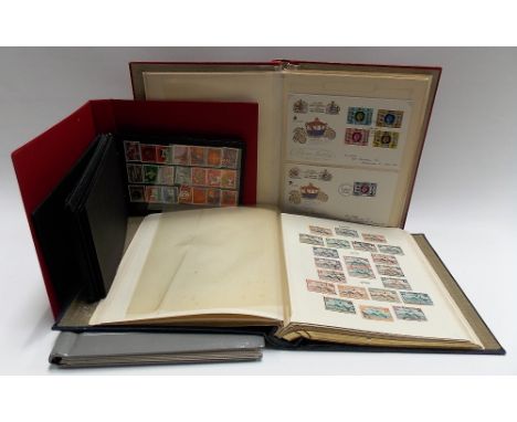 Stamp album with foreign and British stamps including Newfoundland, Egypt, Holland etc together with two albums of First Day 