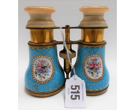 19th or early 20th Century pair of enamel lacquered brass and ivory opera glasses, with ivory turned eye pieces and the ename