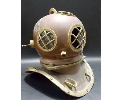 Reproduction copper and brass diver's helmet, height 17.5'.