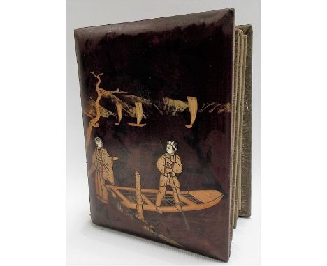 Japanese lacquer photograph album, sparsely filled with English portrait cards (af)