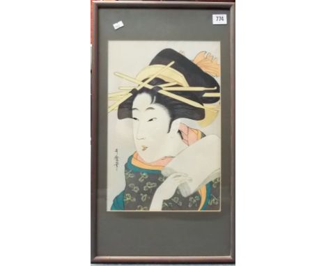 Japanese woodblock print portrait of a lady,14.5in x 9.5in,