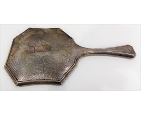 Silver engine turned small hand mirror, Birmingham 1927