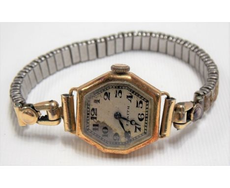 18ct gold cased ladies Art Deco manual wind wristwatch, the silvered dial with Arabic numerals and signed ZENITH, the movemen