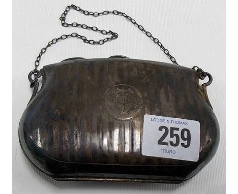 Early 20th Century silver engine turned purse with chain, weight 3.25oz approx