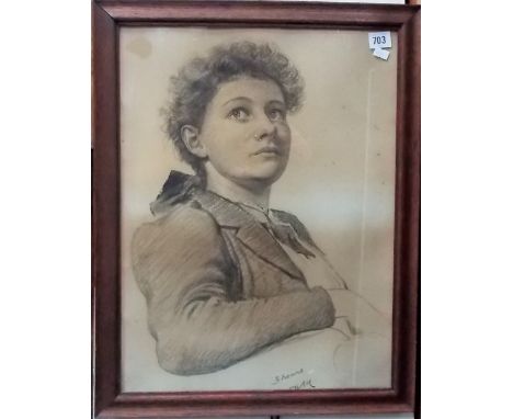 Early 20th Century charcoal sketch of a young girl 20in x 15in