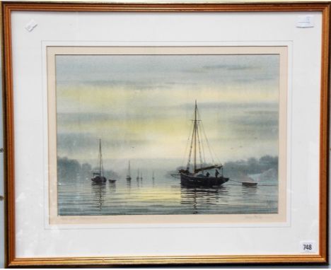 TERRY BAILEY - first light/Percuil River, watercolour, signed & inscribed, 13in x 18in