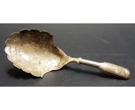 Victorian silver caddy spoon, maker IT, Birmingham 1872 (af).