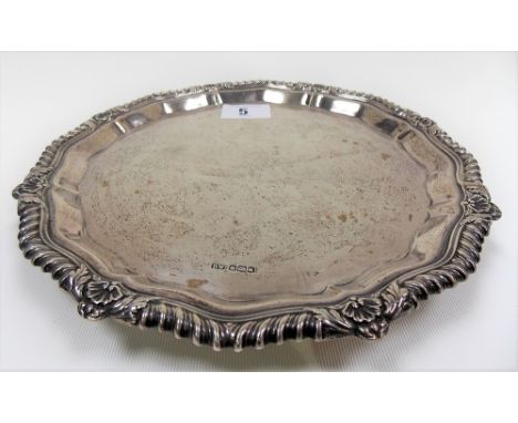 Silver card tray with gadrooned scallop shell piecrust border by Henry Wilkinson, Sheffield 1925, weight 10.75oz approx.