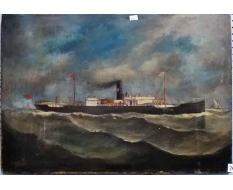 Early 20th Century ship portrait of a steam boat, oil on canvas, indistinctly signed & dated 1906, 17in x 24.5in