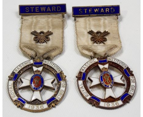 Pair of Masonic silver gilt and enamel jewels for The Royal Masonic Institution for Girls, both dated 1936.