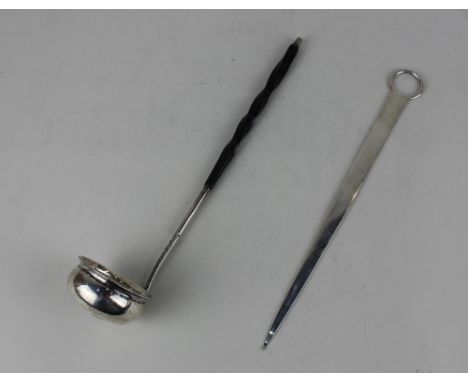 A George III Irish silver meat skewer with ring terminal makers mark probably Richard Williams, Dublin 26cm and a silver bran