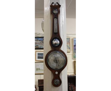 A 19th century wall barometer banjo shaped with swan neck top, plaque marked A Solca Tunbridge Wells (a/f) 