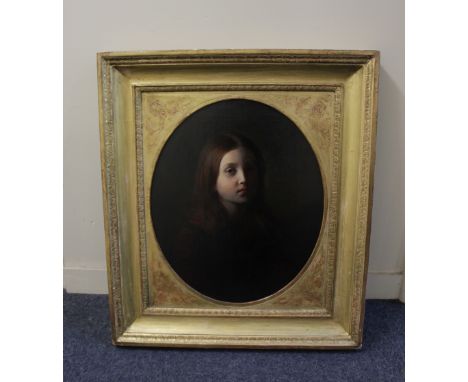 Adolphe-Felix Cals (French 1810-1880), portrait of a young girl, in oval mounted frame, oil on canvas, signed and dated 1840,