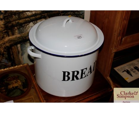 An enamel bread bin