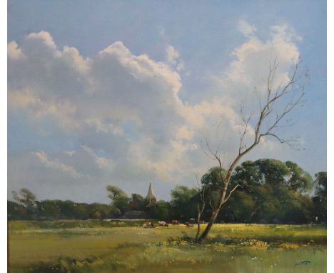 § Frank Wootton (1911-1978)oil on canvas'Alfriston Church from a Buttercup Meadow'signed and inscribed verso21.5 x 26in.CONDI