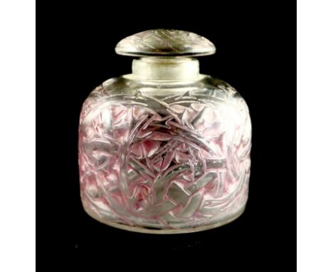 René Lalique. A pre-war amethyst tinted glass Épines pattern flacon, no.1, no.590, designed in 1920, engraved script mark R. 