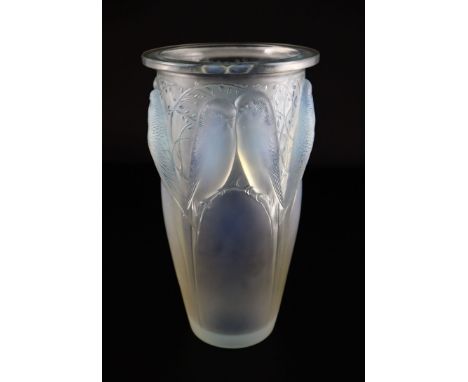 René Lalique. a pre-war opalescent glass Ceylan pattern vase, no.905, designed in 1924 with blue tinting, engraved mark R LAL