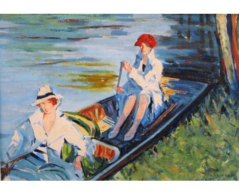 Claude Shepperson (1867-1921)oil on canvas boardTwo women in a puntsigned9.5 x 13.5in.CONDITION: Honest untouched condition, 